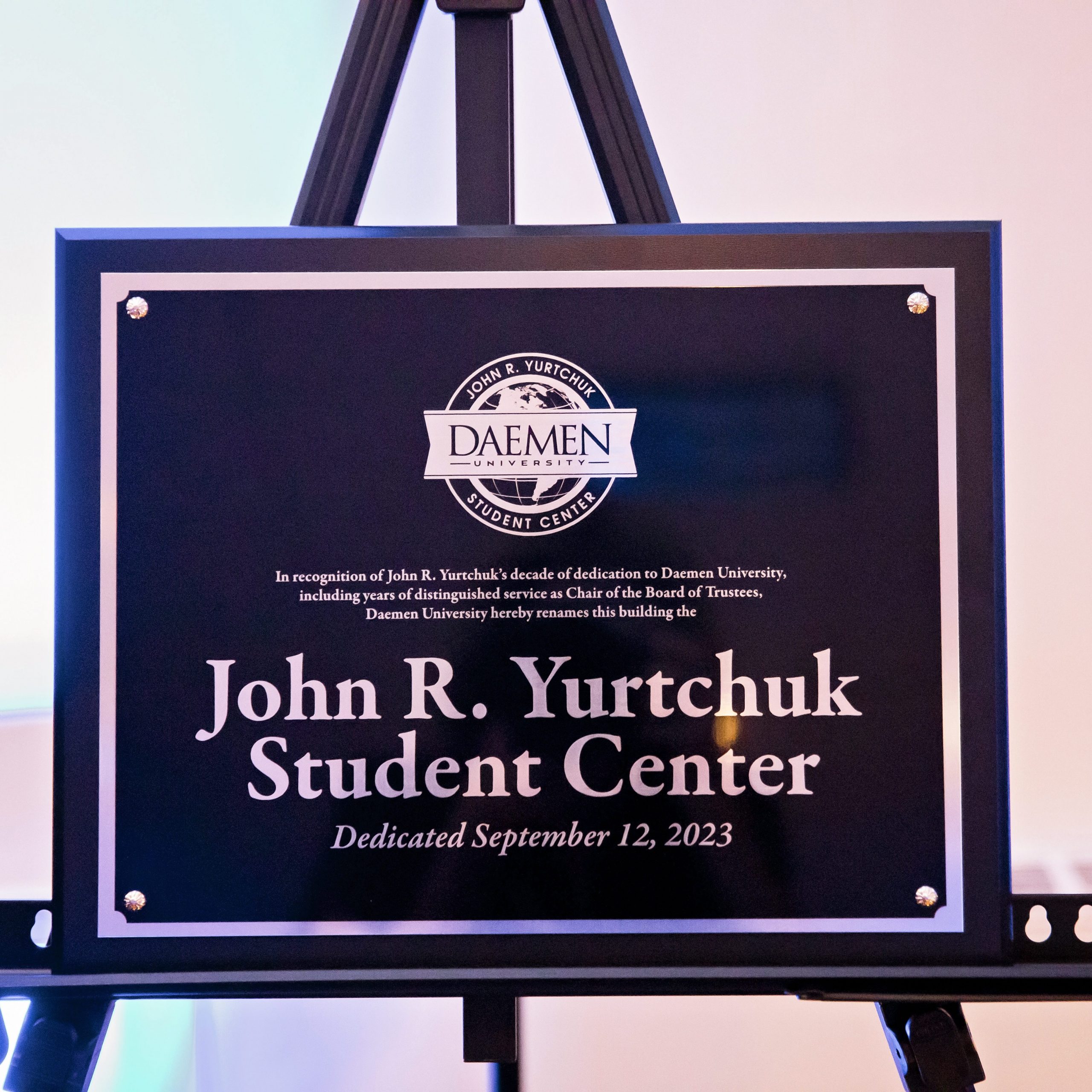 John R. Yurtchuk Student Center dedication plaque