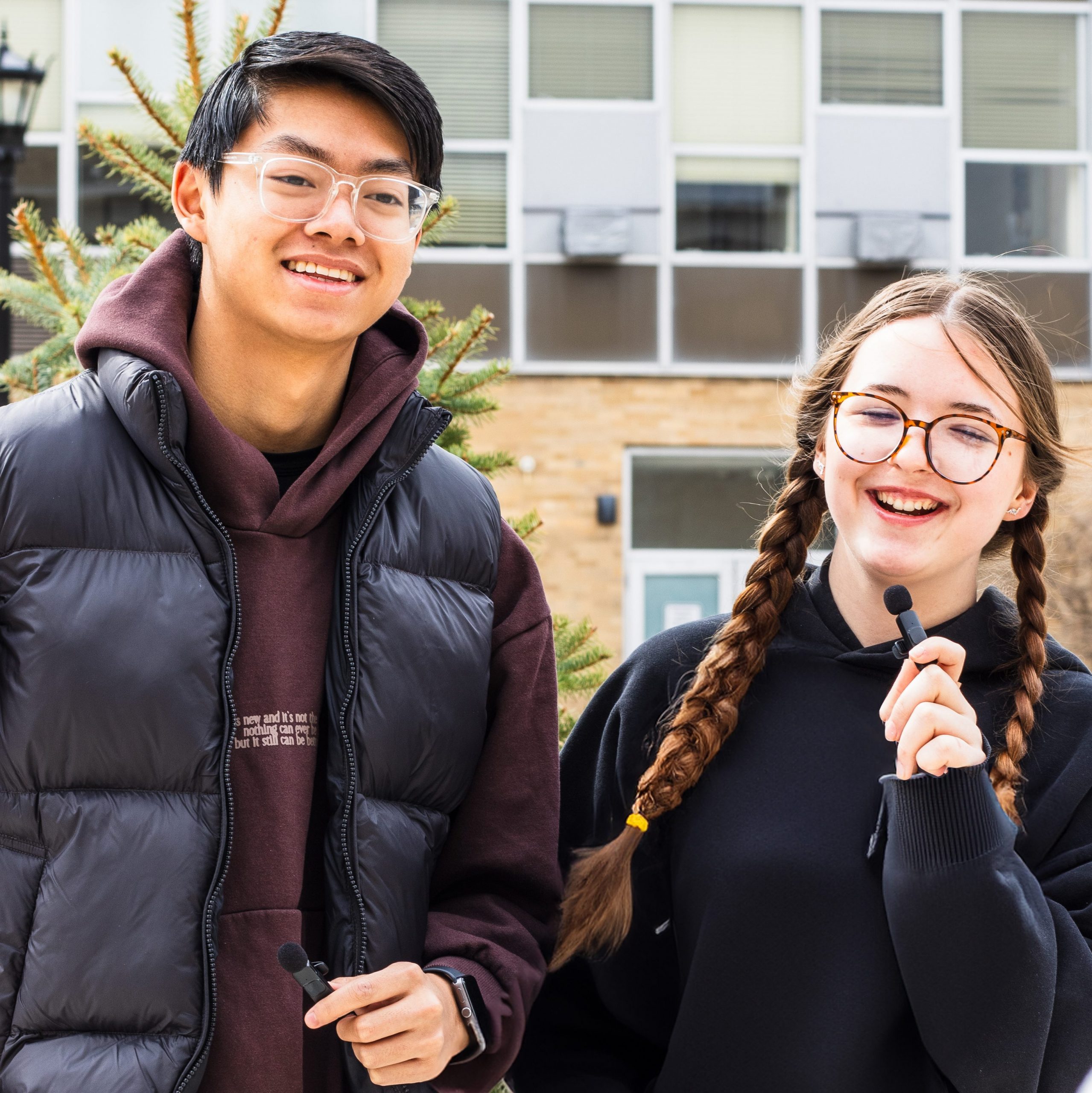 Kierstyn Klahn and Jacob Nguyen preparing for on-campus student interviews